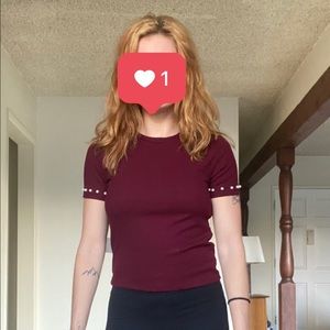 Crimson bershka top with pearl detail